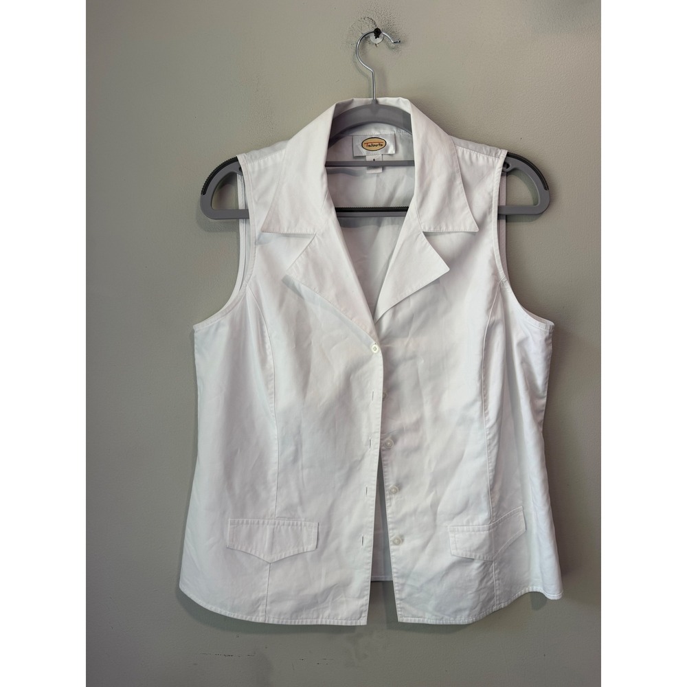 Talbots Womens White 100% Cotton Sleeveless Button Down Vest Size 8